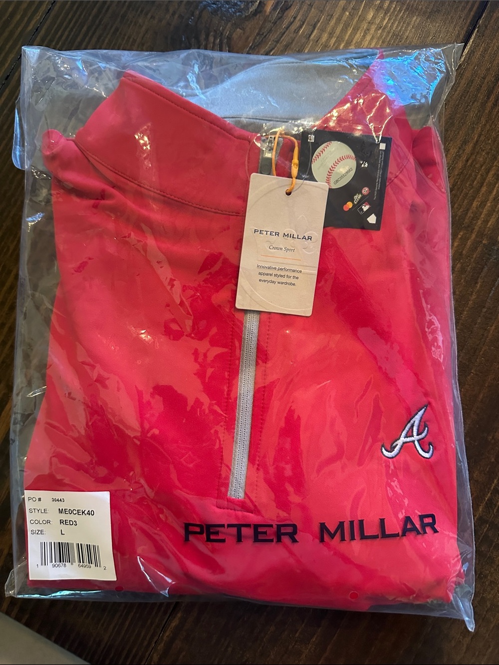 New in package men's Atalanta Braves red Peter Millar quarter zip size L